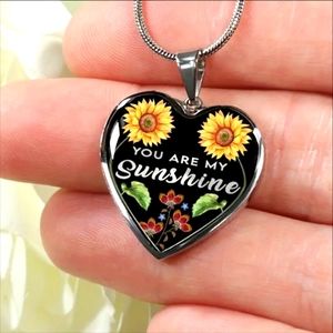 Sunflower Heart Pendant Necklace "YOU ARE MY SUNSHINE" On Stainless Steel NWT
